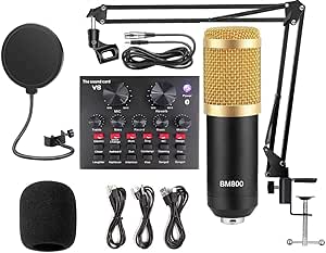 BM800 Studio Condenser Microphone Kit with Sound Card – Complete Podcast & Recording Set